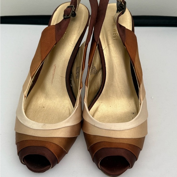 Nine West Women's Brown and Cream Peep Toe Heels - Picture 1 of 6